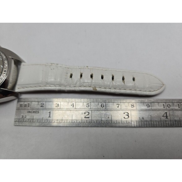 Titus Womens Watch Silver Tone Rhinestone Bezel White Leather Quartz New Battery